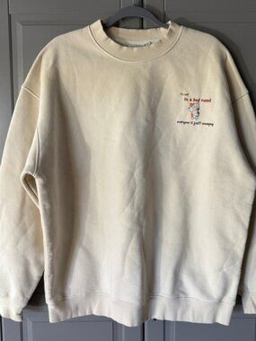 Boo&Bim Store Handmade Calico Cat 'Im Not In A Bad Mood' Crew Sweatshirt,Cream,L